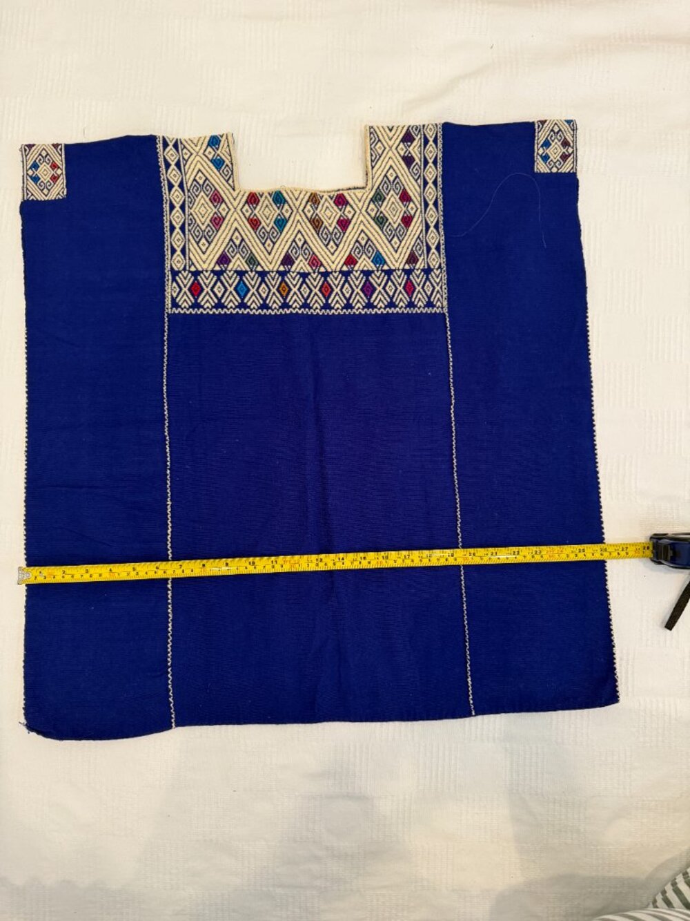Handwoven Mexican Huipil – Royal Blue w/ Diamond Brocade - Picture 3 of 3